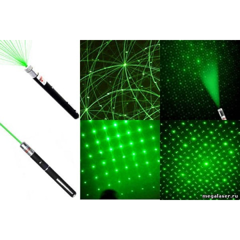 Зеленая лазерная указка + 5 насадок